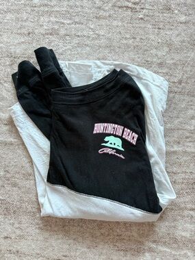 Black Huntington Beach Graphic Shirt with Mint & Pink Print